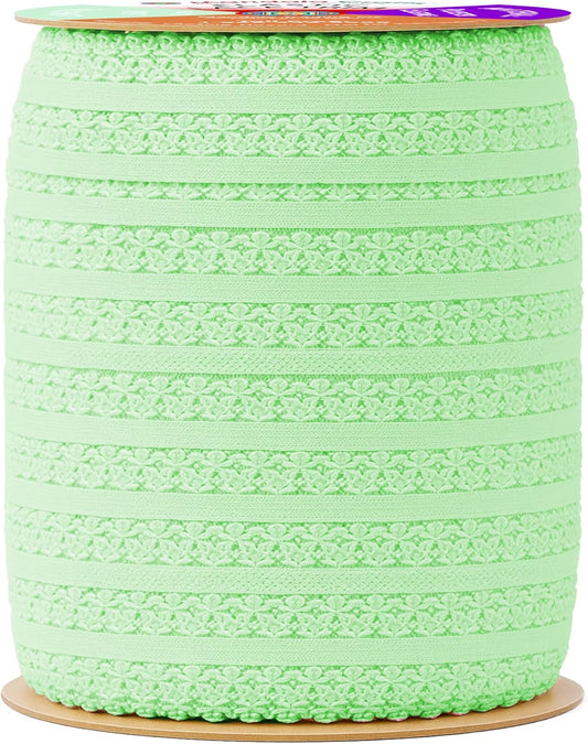Mandala Crafts Mint Green Stretch Lace Soft Elastic Trim Roll - 55 Yards 1 Inch Wide Stretchy Frilly Picot Ribbon for Sewing Lingerie, Headbands, Underwear, and Crafts