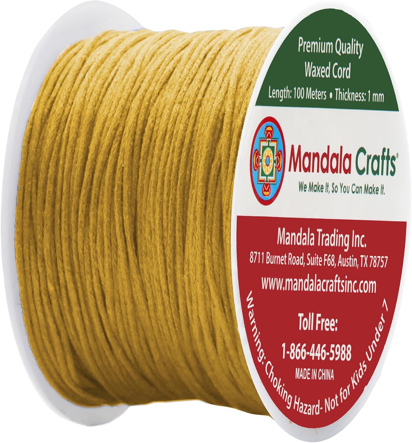 Mandala Crafts 1mm 109 Yards Gold Cotton Waxed Cord for Jewelry Making Bracelet Cord Waxed String - Beading String Thread Jewelry Cords for Necklaces String