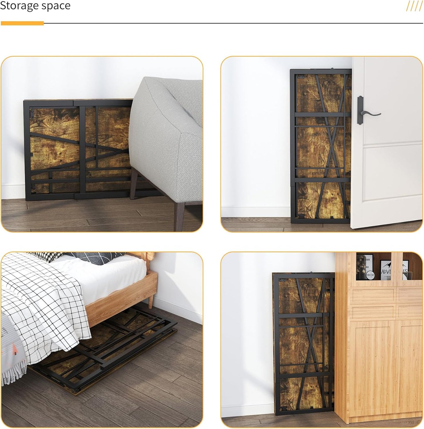 40 inch Folding Computer Desk, Writing Gaming Computer Camping Desk, No Assembly Required Home Office Table, Rustic Brown