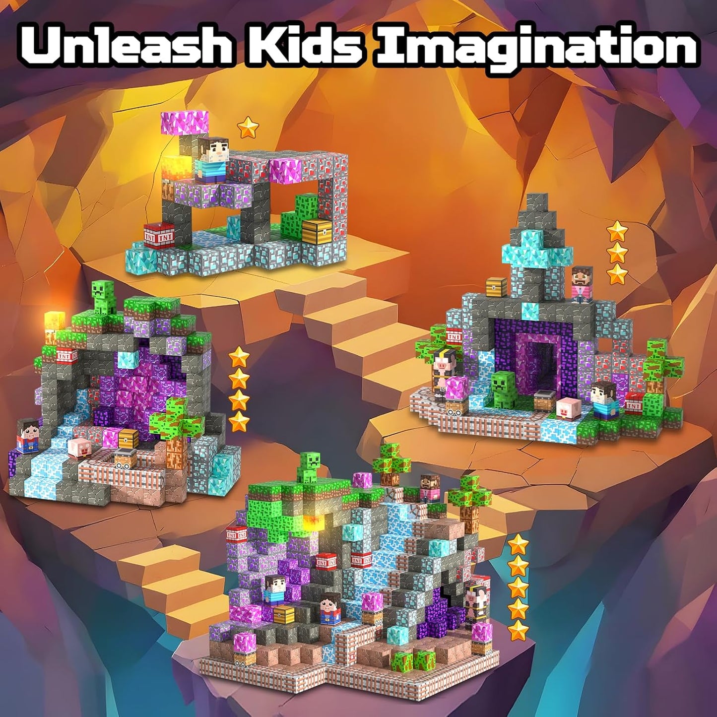 Magnetic Blocks, 150PCS Magnetic Building Blocks Light Up, Stacking Magnets for Kids, Sensory Toy for STEM Constructions Magnet Blocks for Boys Girls Age 3+, Christmas Birthday Gifts