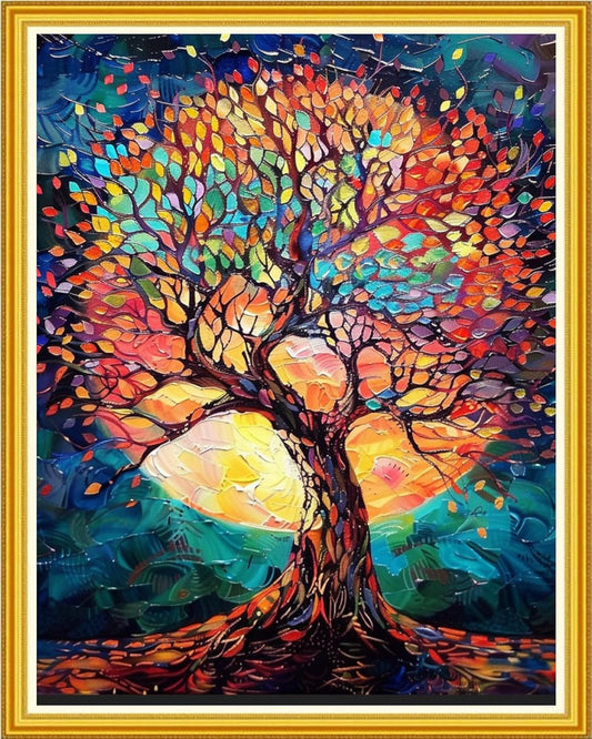 Magxvouy Cross Stitch Kits Stamped Full Range of Embroidery Kits,Cross Stitch Patterns Needlework Kits for Beginners 11CT Printed Kits&Moonlight Tree 16x20 inch