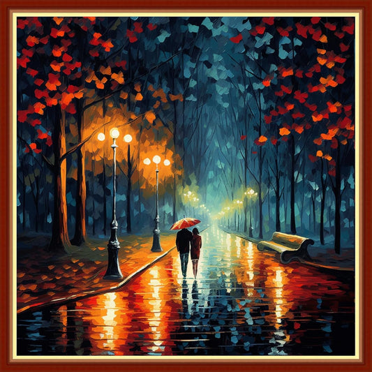 Foxhool Beginners Cross Stitch Kits Stamped Full Range of Embroidery Kits for Adults DIY Cross Stitches kit Embroidery Patterns for Needlepoint kit-Romantic Couple 17.7x17.7 inch