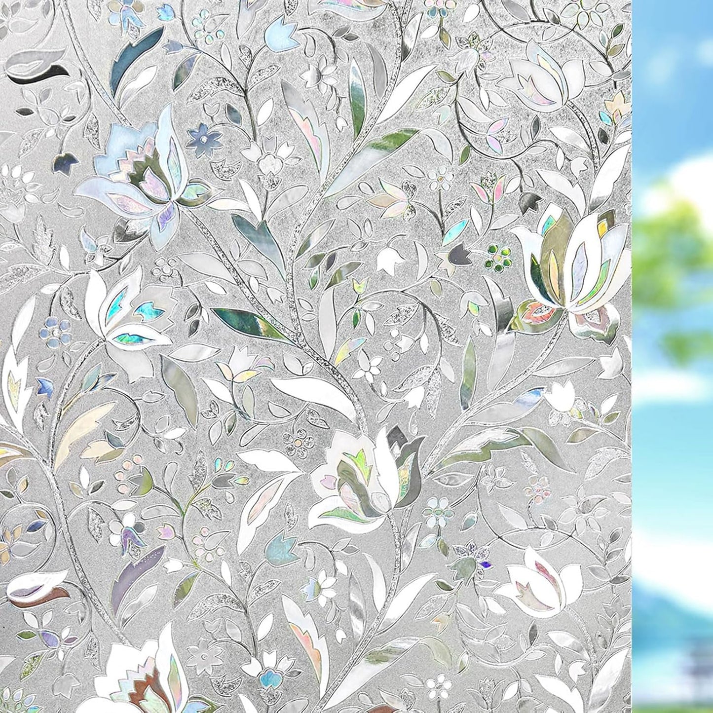 Kromapolis Window Film, Window Privacy Film, Window Vinyl Glass Covering, Stained Glass Decorative Film, Window Film Privacy Frosted Static Clings, Non-Adhesive, No-Glue (17.5 x 78.7 inch)