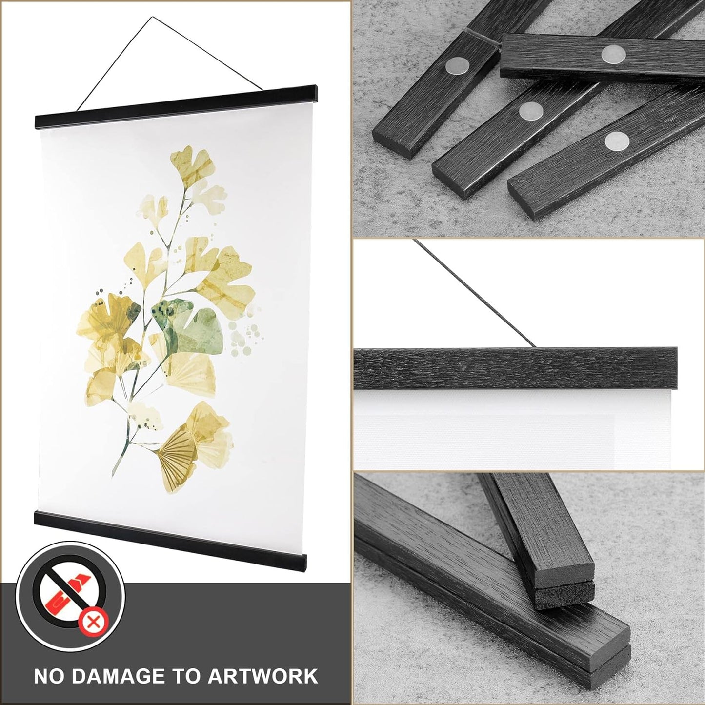 WITCOLOR Magnetic Poster Hanger Frame, 14 Inch Wide Black Wood Magnet Poster Frame for Posters, Prints, Photos, Pictures, Maps, Scrolls, and Canvas Artwork