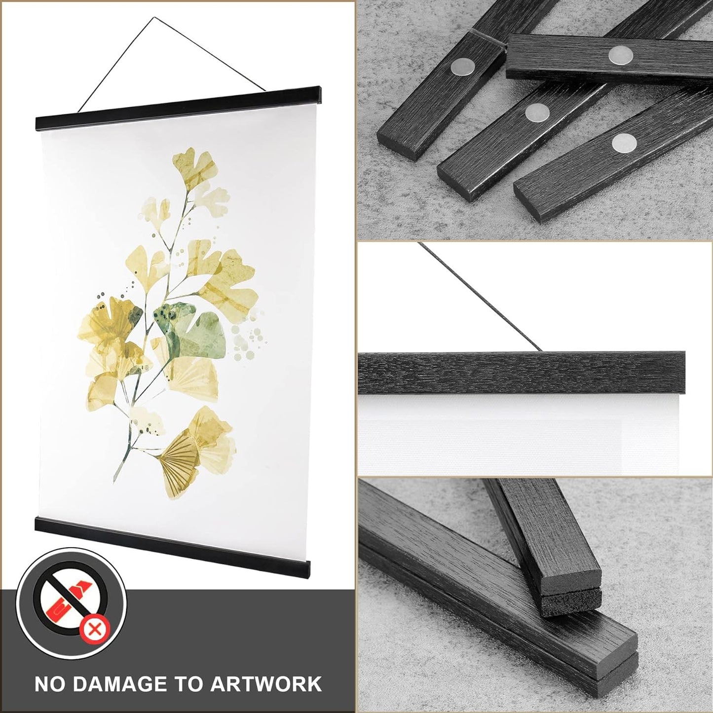 WITCOLOR Magnetic Poster Hanger Frame, Black Magnet Poster Frame 12x16 12x18 12x36 for Paintings, Photos, Maps, Scrolls, Picture, Canvas Works and Art Prints