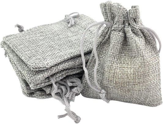 Palmhomee Pack Of 25 Burlap Gift Bags with Drawstring Linen Jewelry Pouches Wedding Hessian Jute Bags for Birthday and Treat Pouches Party Wedding Favors Gift (3.6x4.8 Inch, Gray)