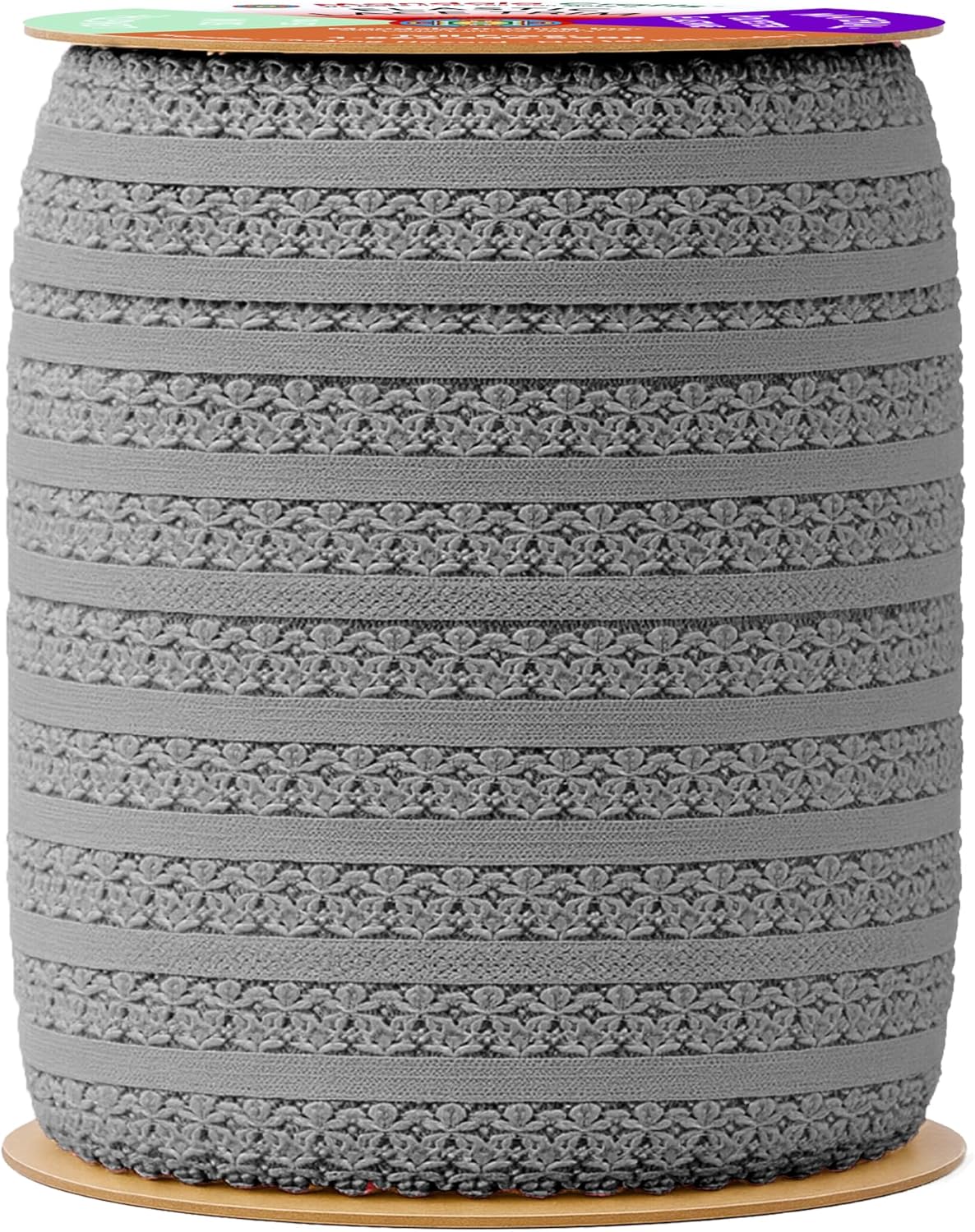 Mandala Crafts Charcoal Stretch Lace Soft Elastic Trim Roll - 55 Yards 1 Inch Wide Stretchy Frilly Picot Ribbon for Sewing Lingerie, Headbands, Underwear, and Crafts