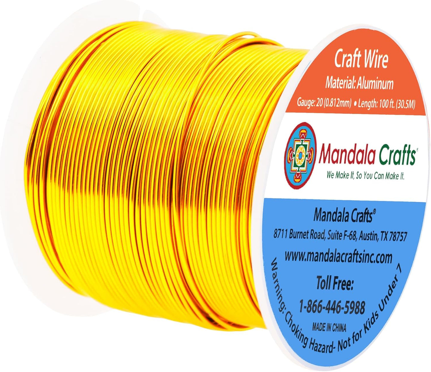 Mandala Crafts 20 Gauge Anodized Aluminum Craft Wire for Jewelry Making - 100 FT Colored Flexible Light Gold Tone Wire - Bendable for Bonsai Armature Crafting Sculpting