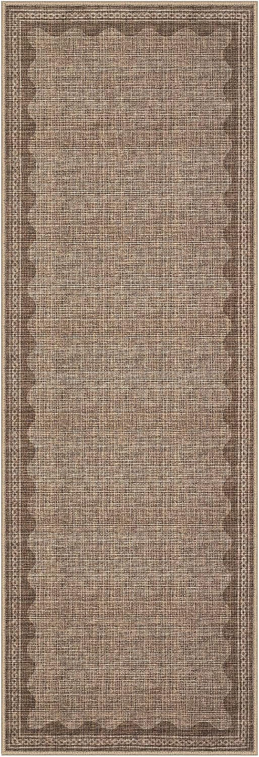 Scalloped Rug 2x6 Runners for Hallways, Solid Goffee Runner Rugs Non Slip Scalloped Bath Runner, Washable Rug for Bedroom Girls, Mat for Kitchen Floor Soft Dorm Nursery Carpet for Bedside