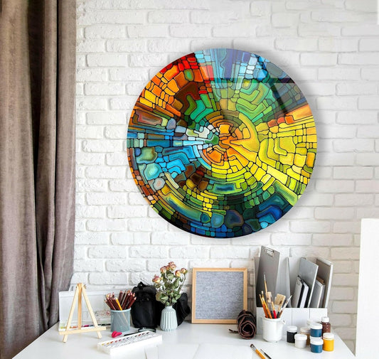 My Photostation.com 39,4''(100cm) Diameter Stained Yellow Round Glass Wall Art Tempered Glass Printing Wall Decor Large Wall Art Wall Hangings