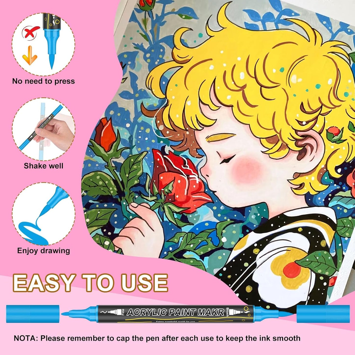 72 Colors Dual Tip Acrylic Paint Markers，Waterproof, Non-Toxic, Odorless Acrylic Markers Pens，Paint Pens & Paint Markers for Rock, Wood, Glass, Stone, Canvas, Ceramic, Fabric and Paper Painting