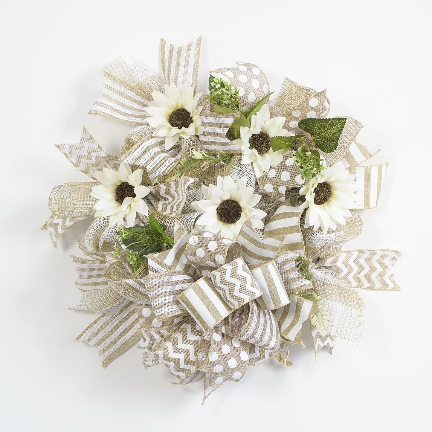 MEEDEE Burlap Ribbon with White Stripe Burlap Ribbon 2.5 Inch Wired Ribbon for Cakes Gift Basket Bow Wreath Ribbon for Rustic Front Door Wreath Baby Shower Beach Party Farmhouse Decor, 10 Yards