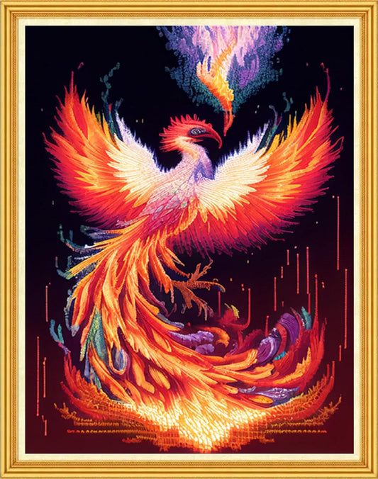 Dimensean Stamped Cross Stitch Kits Full Range of Embroidery Patterns Starter Kits for Beginners Adult or Kids DIY Cross Stitches Needlepoint Kits 11CT-Fire Phoenix 15.7x19.7 inch