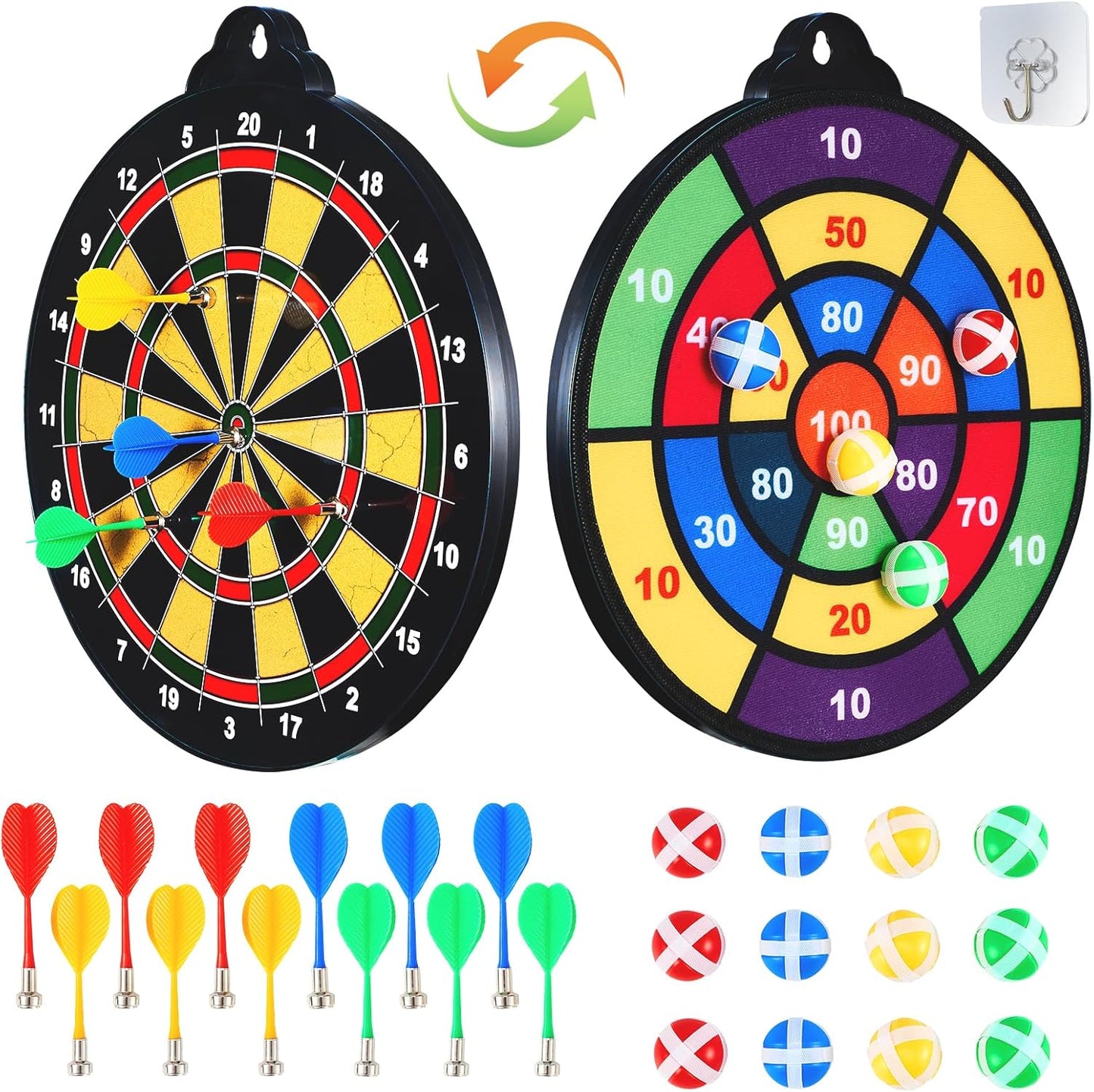 Magnetic Dart Board for Kids-12Magnetic Dart/Sticky Balls Or 2 Toy Gun+40 Foam Dart.Indoor/Outdoor Kids Games and Party Games,Christmas Birthday Gifts Toys for 3-12 Year Old Boys