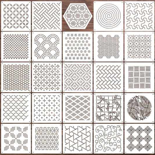 Sashiko Stencil Geometric Sashiko Pattern Template 4.7inch Drawing Line Quilting Stencils for Sewing Hand Quilting Embroidery