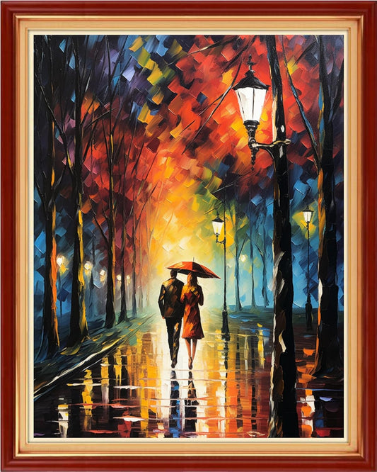 Dimxvean Stamped Cross Stitch Kits,Cross Stitch Kits for Adults Beginners,Embroidery Kits Full Range of Cross Stitch Stamped Kits Needlepoint Kits Cross Stitch Patterns-Strolling rainynight 16x20 inch