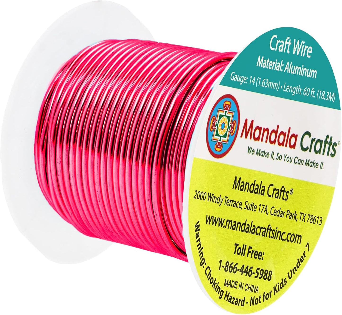 Mandala Crafts 14 Gauge Anodized Aluminum Craft Wire for Jewelry Making - 60 FT Colored Flexible Raspberry Wire - Bendable for Bonsai Armature Crafting Sculpting
