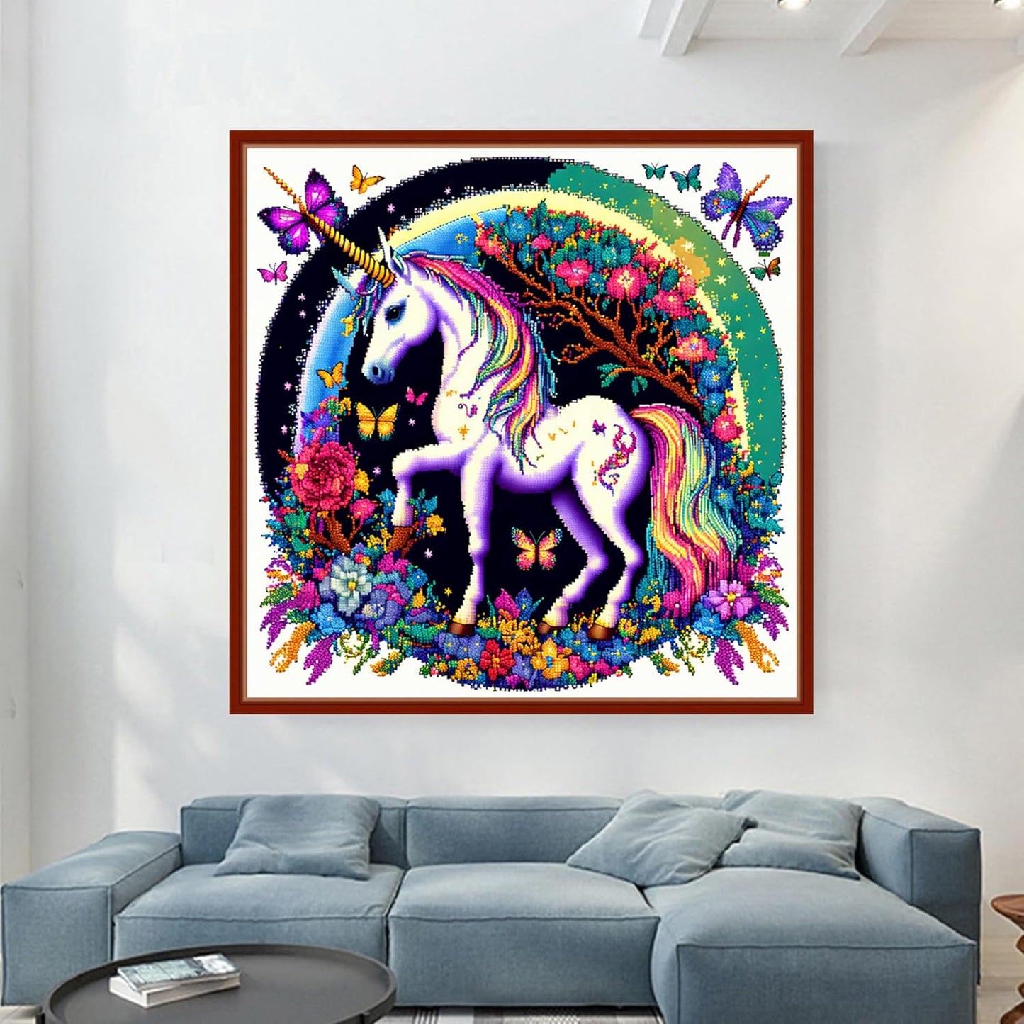 Dimensean Stamped Cross Stitch Kits Full Range of Embroidery Patterns Starter Kits for Beginners Adult or Kids DIY Cross Stitches Needlepoint Kits 11CT-Unicorn Flowers 17.7x17.7 inch