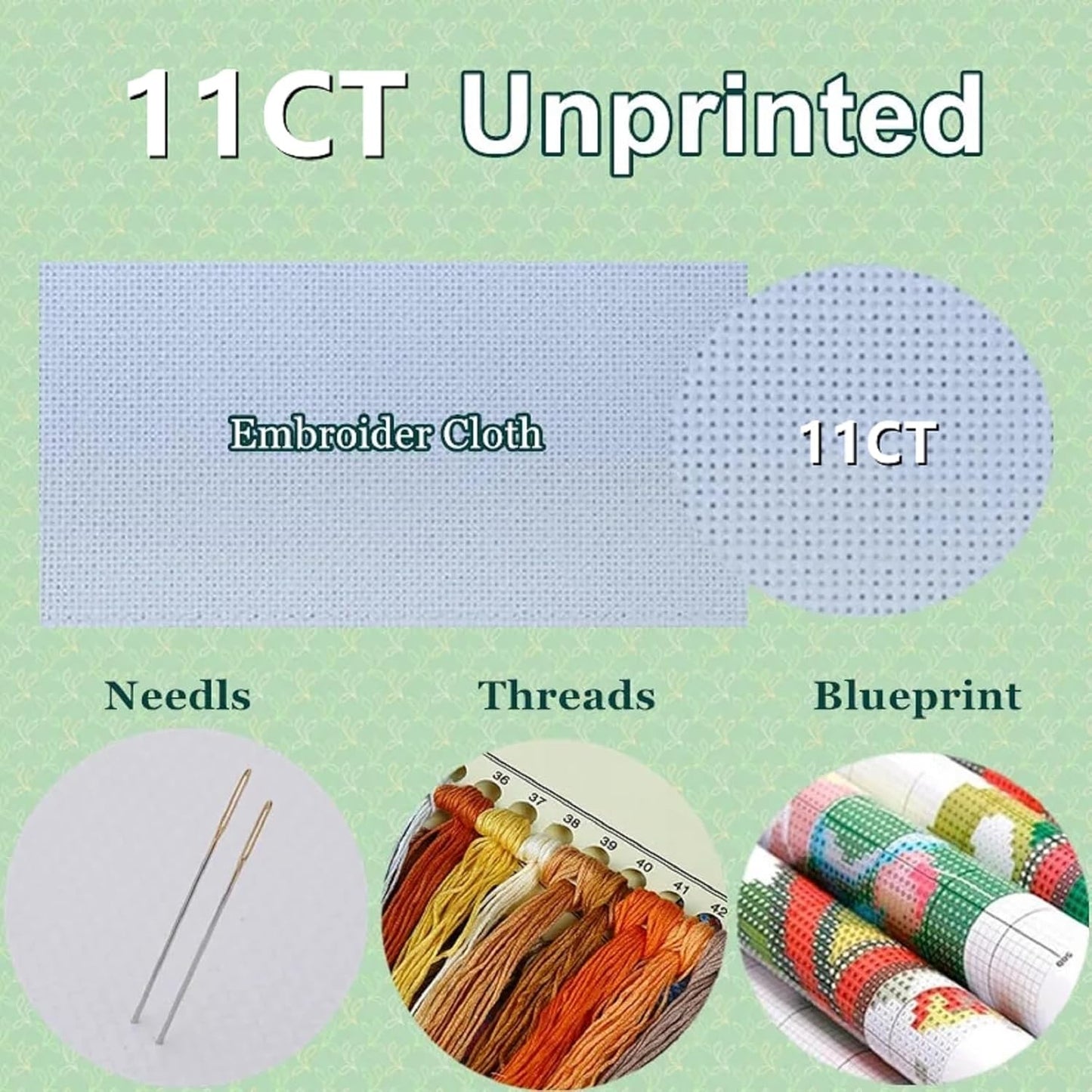 DMCXART Counted Cross Stitch Kits for Adults Needlepoint Kits Unprinted Cross Stitching Embroidery Kit 11CT Cross Stitch Supplies-Magical Flowers 18x18 inch