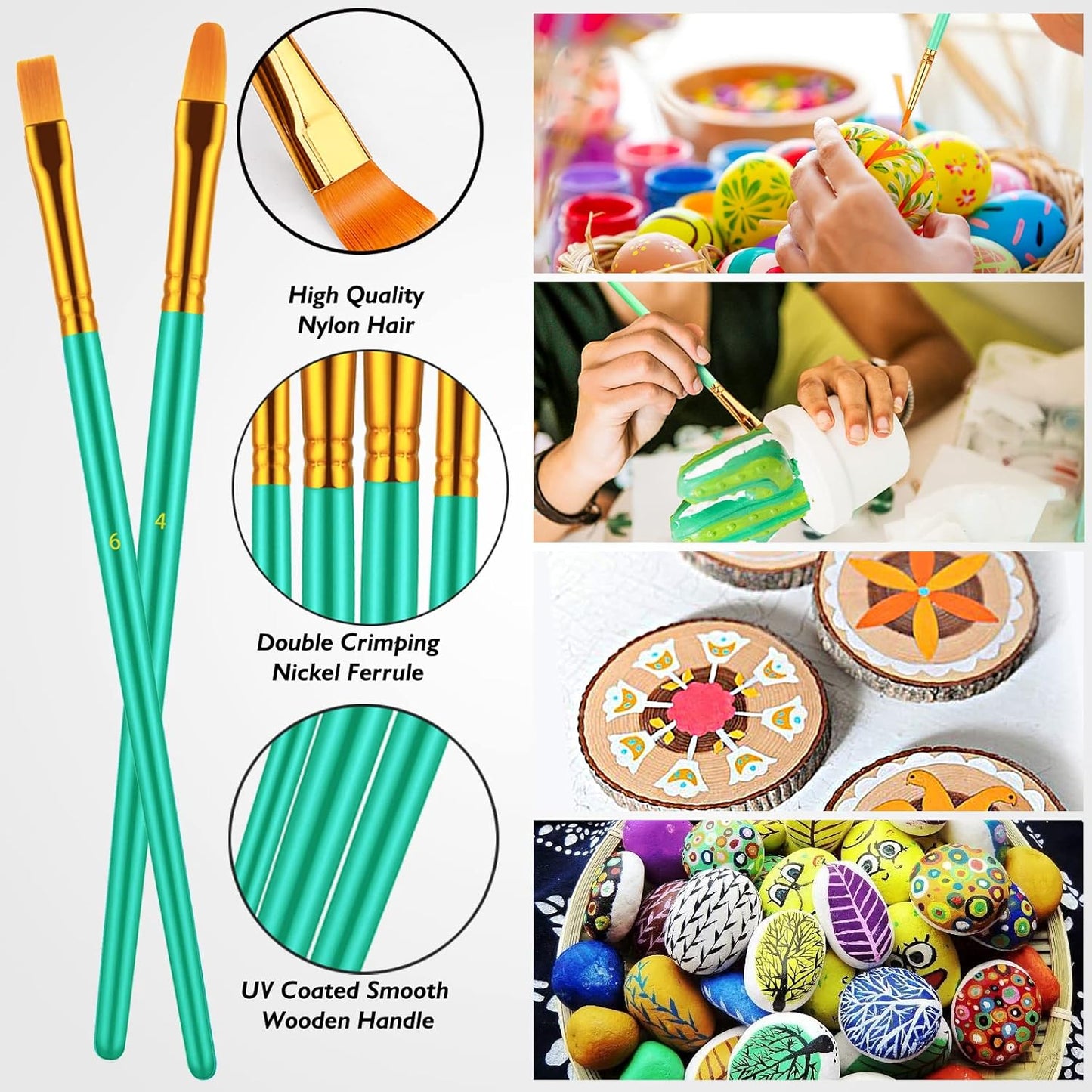 Paint Brush Set, 10 Pcs Paint Brushes for Acrylic Painting, Round Pointed Tip Detail Small Paint Brush for Oil Watercolor Canvas Face Body Boards Rock, Kids Adult Drawing Arts Crafts Supplies, Green