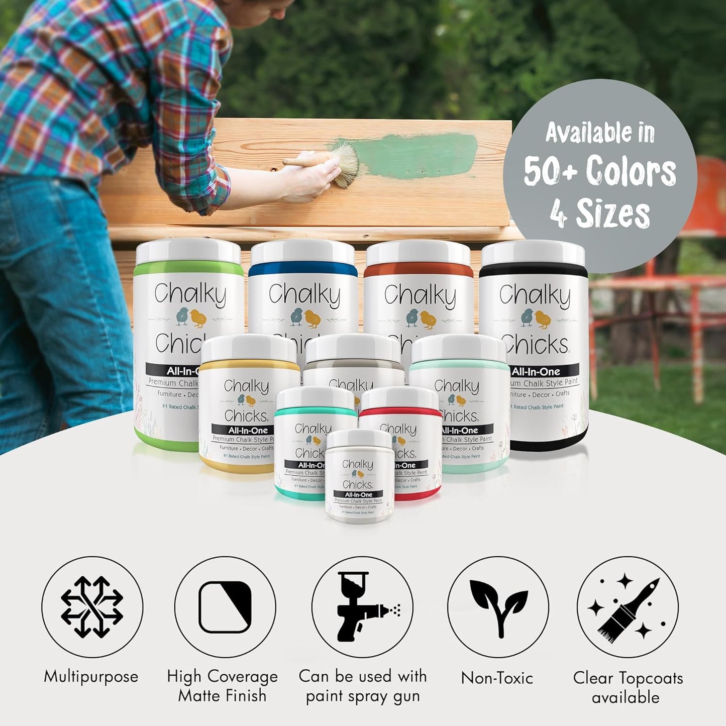 Chalky Chicks 8 Fl Oz Matte Overcast (Blue Gray) Chalk Paint for Furniture Without Sanding - No Prep Furniture Paint No Sanding All in One for Crafts, Wood, Walls, Cabinet, Metal, Dresser, Farmhouse