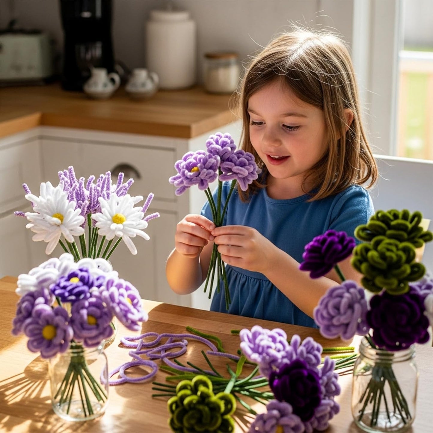 Caydo 500 Pieces Purple Flowers Pipe Cleaners, Chenille Stems, Pipe Cleaner Crafts for DIY Art and Craft Projects Creative Gift Party Decorations