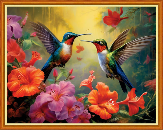 Dooxvey Cross Stitch Kit for Adults Beginners - Stamped Needlepoint Embroidery Kit, 11CT Pattern Hummingbird Flowers, 16x20 Inch