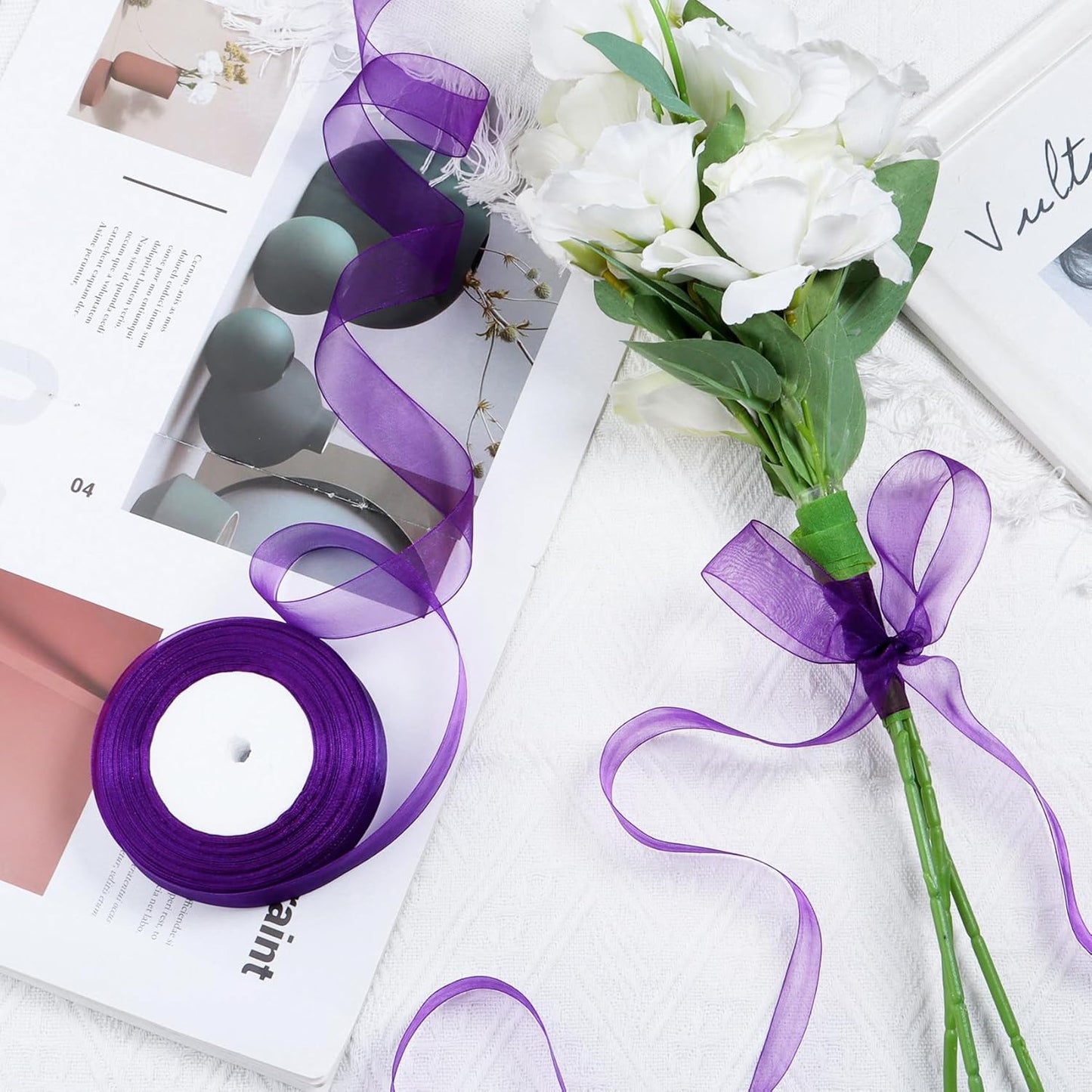 Ribbon for Gift Wrapping 3/4 inch Purple Sheer Organza Ribbon for Flower Bouquet Tulle Thin Chiffon Ribbons for Wedding Invitations Christmas Halloween Presents Decorations Crafts 50 Yards