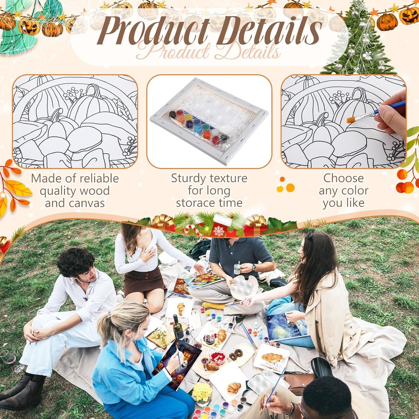 Zhanmai 12 Pack Pre Drawn Canvas for Painting Sip and Paint Kit 8" x 10" Paint Party Set Canvas Painting Pre Printed Canvases for Party Favor DIY Virtual Adult's Date Night(Various Festivals)