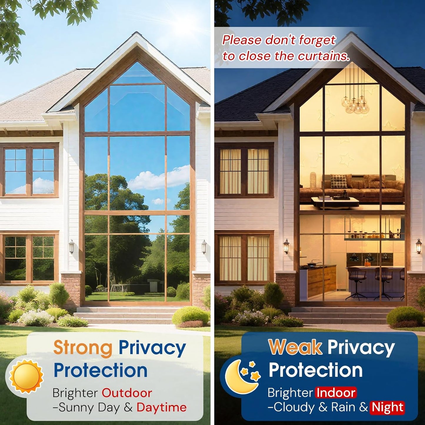 Homein One Way Privacy Window Film with Tool Window Tint for Home Film See Out Not in Heat Control Sun Blocking Mirror Reflective Anti UV Covering Static Cling No Glue Black-Sliver 17.5 x 78.7 inch