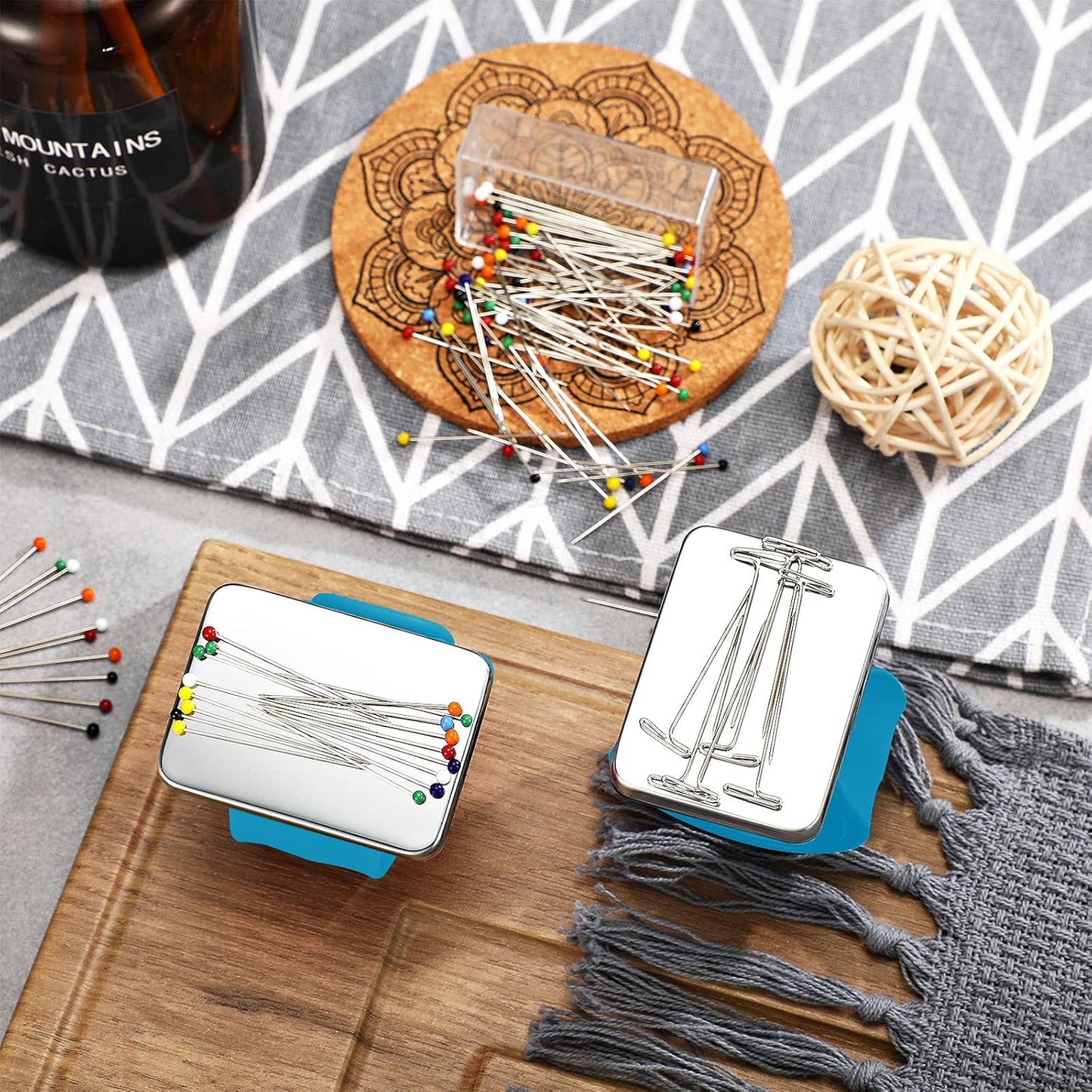 Magnetic Wrist Sewing Pincushion with 100 Pieces 1.5 Inch Ball Head Sewing Pins Set Wrist Magnetic Pin Holder Gift Supplies(Dark Blue)