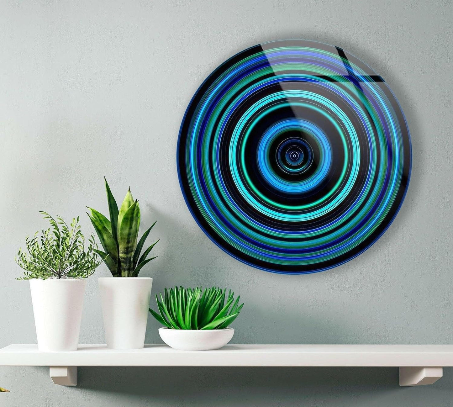 My Photostation.com 15.8''(40cm) Diameter Blue and Green Round Glass Wall Art Tempered Glass Printing Wall Decor Large Wall Art Wall Hangings