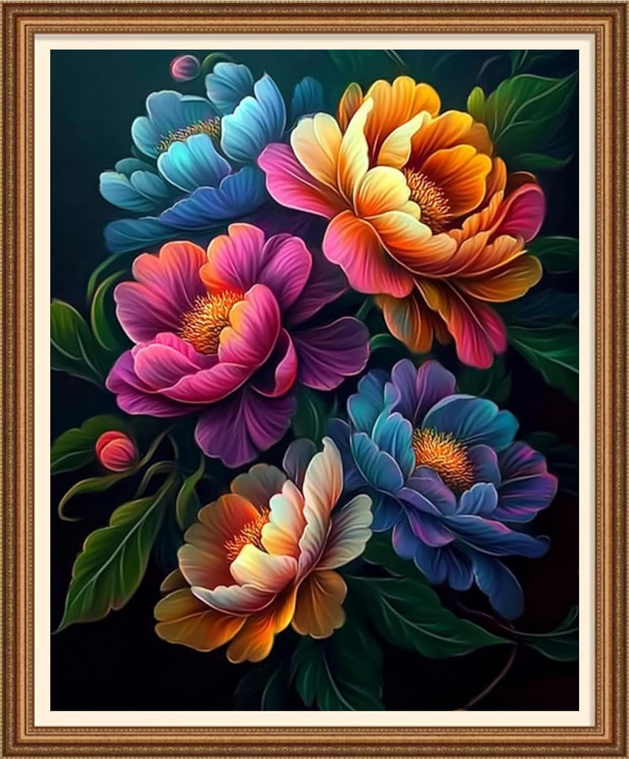 Disnesart Cross Stitch Stamped Full Embroidery Kits DIY 11CT Cotton Thread Printed DIY Needlepoint Kits Craft Needlework Set Cross-Stitch Stamped Sets-Magical Flowers 16x20 inch