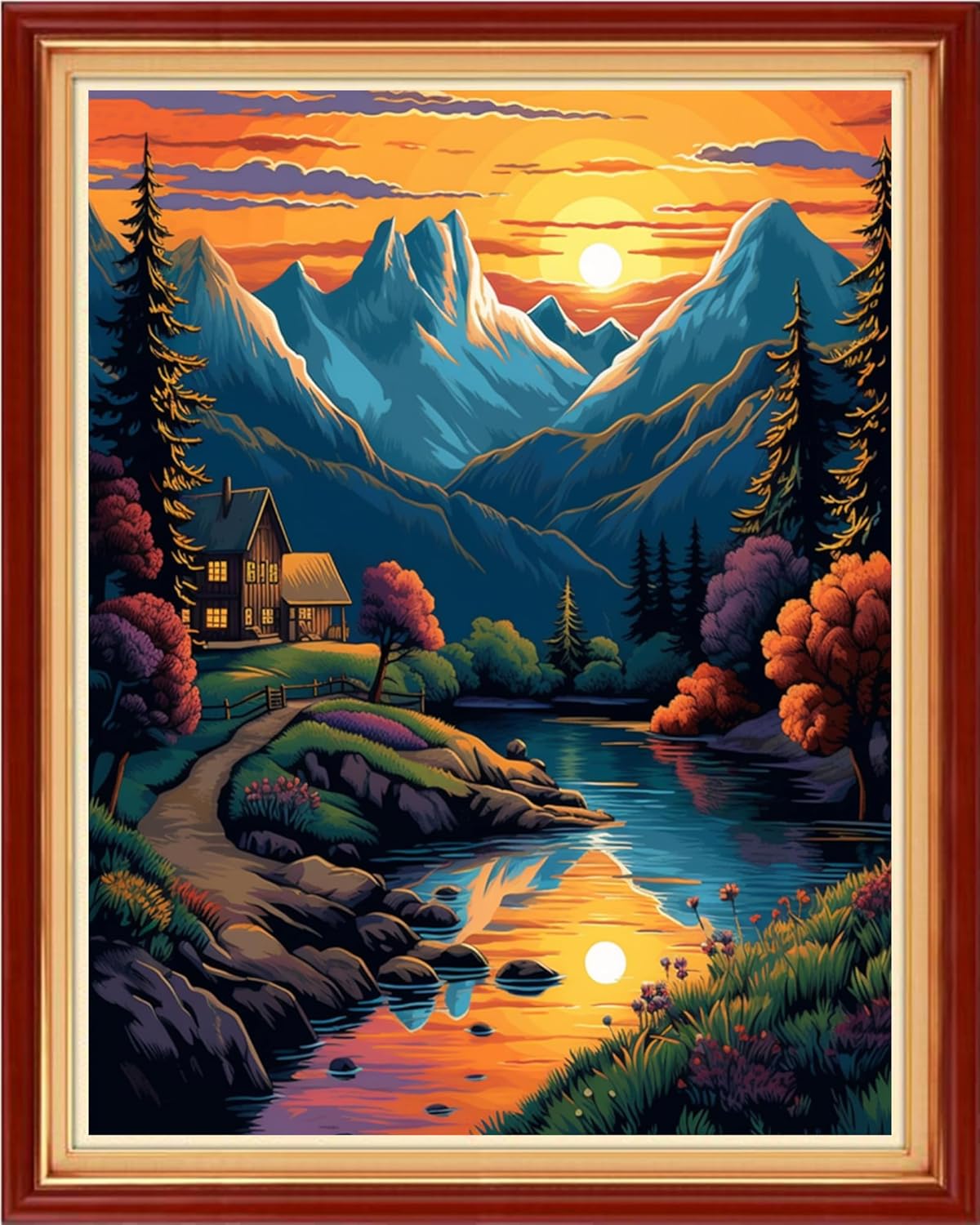 DMCVIVR Stamped Cross Stitch Kits for Adults Beginners Embroidery Kits 11CT Needlepoint Kits Cross Stitch Patterns Embroidery Patterns-Sunset Scenery 16x20 inch