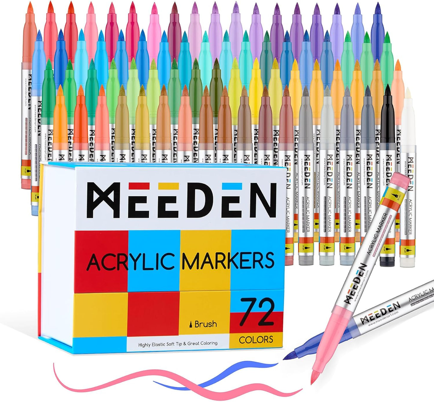 MEEDEN Acrylic Paint Marker Brush Tip: 72 Colors Large Capacity Acrylic Markers with Automatic Ink Control System - Waterproof Paint Pens for Wood, Glass, Rocks, Fabric, Halloween Pumpkin Painting