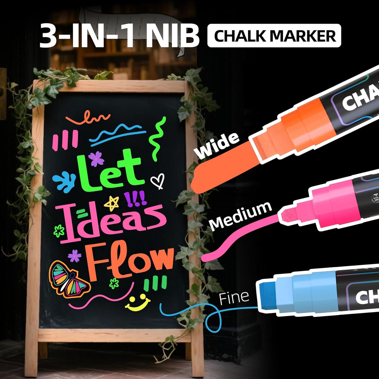 WUO Window Chalk Markers,12 Colors Car Markers,10mm 3-In-1 Jumbo Wide Nib, Dust-Free & Non-Toxic - Erasable Blackboards Marker For Rock Painting, Poster, Stone, Ceramic, Glass