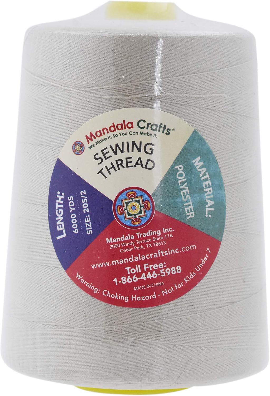 Mandala Crafts 4 Pack of Serger Threads Cones Spools - 20S/2 24000 Yards Polyester Cream Threads for Sergers Machine and Overlock Quilting Sewing Machine