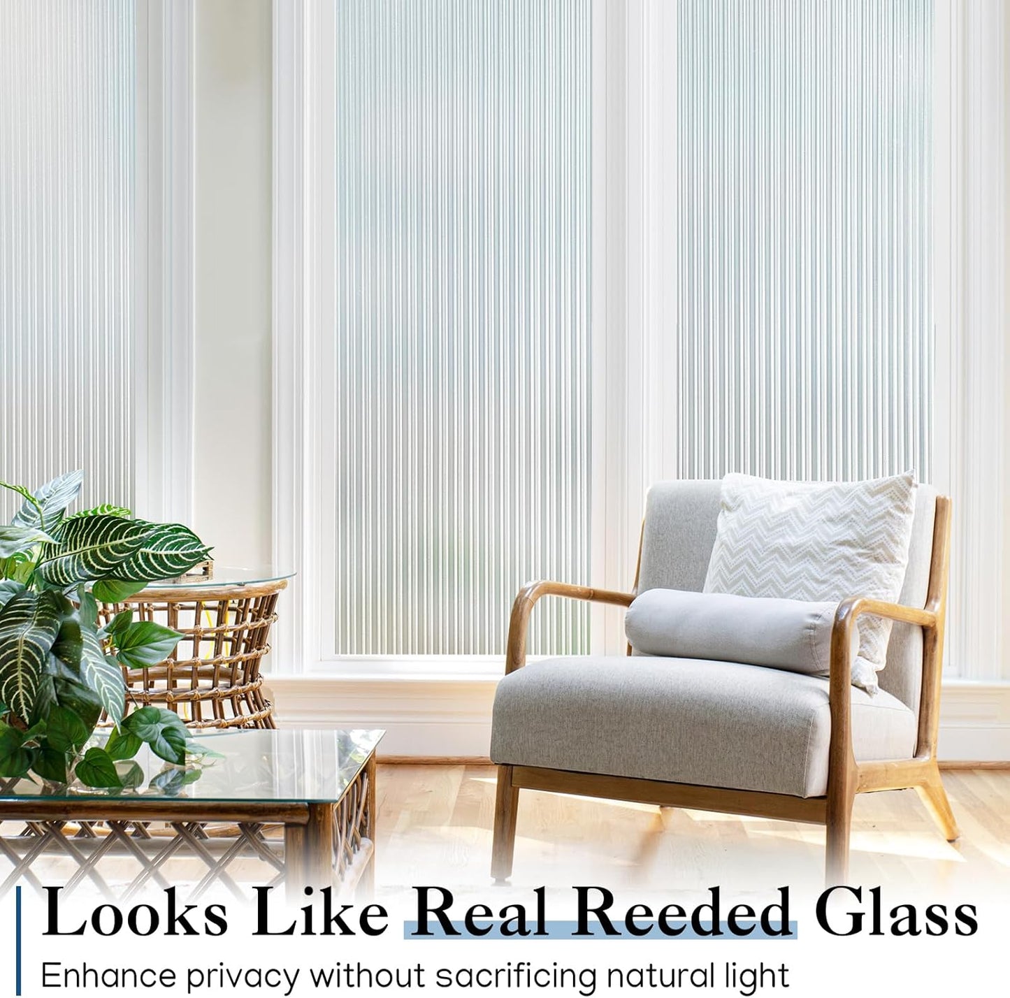 Haton Reeded Glass Window Privacy Film, Frosted Glass Window Film, Static Cling UV Blocking Stickers, Decorative Removable Cover for Bathroom Door Office, Non Adhesive 23.6" x 78.7"