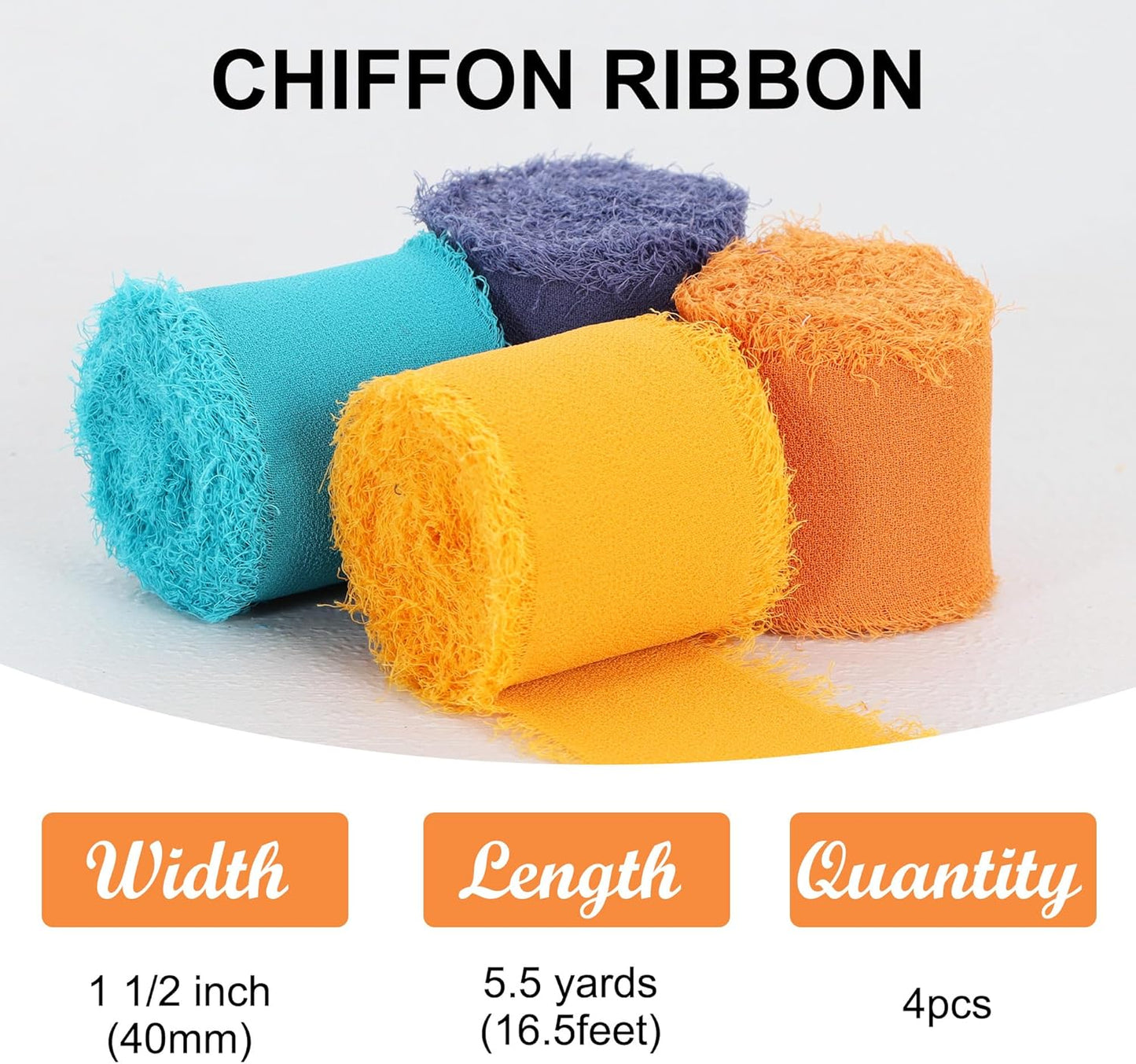 TONIFUL 4 Rolls Blue & Orange Chiffon Ribbon 1 1/2 inch× 5.5 Yards Ribbon Fabric Silk Ribbon for Gift Wrapping Wedding Party Decoration Flower Bouquet Wrapping Bows Making DIY Crafts