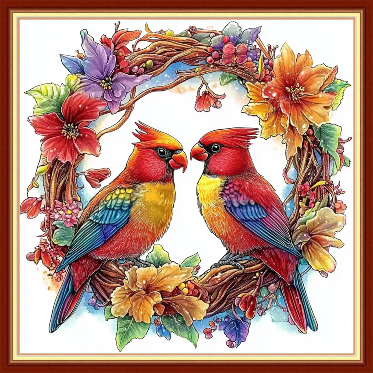 Joyhoor Cross Stitch Kits for Beginners Stamped Cross-Stitch Supplies Needlework preprint Embroidery Kits for Adults DIY Needlepoint Kits Embroidery Patterns 11CT-Flower Garland Bird 18x18 inchs