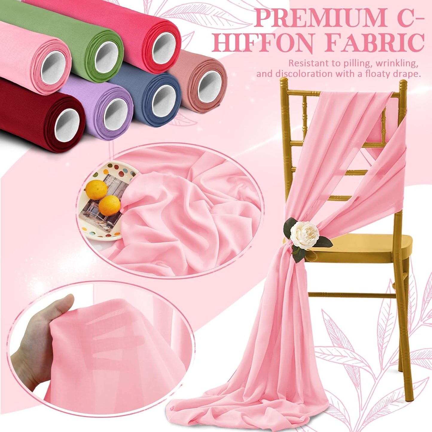 Horbaunal Light Pink Chiffon Fabric by The Yard, 1 Yard Continuous Sheer Fabric 59" Wide Soft Draping Fabric for Wedding Arch Draping Party Backdrop DIY Sewing
