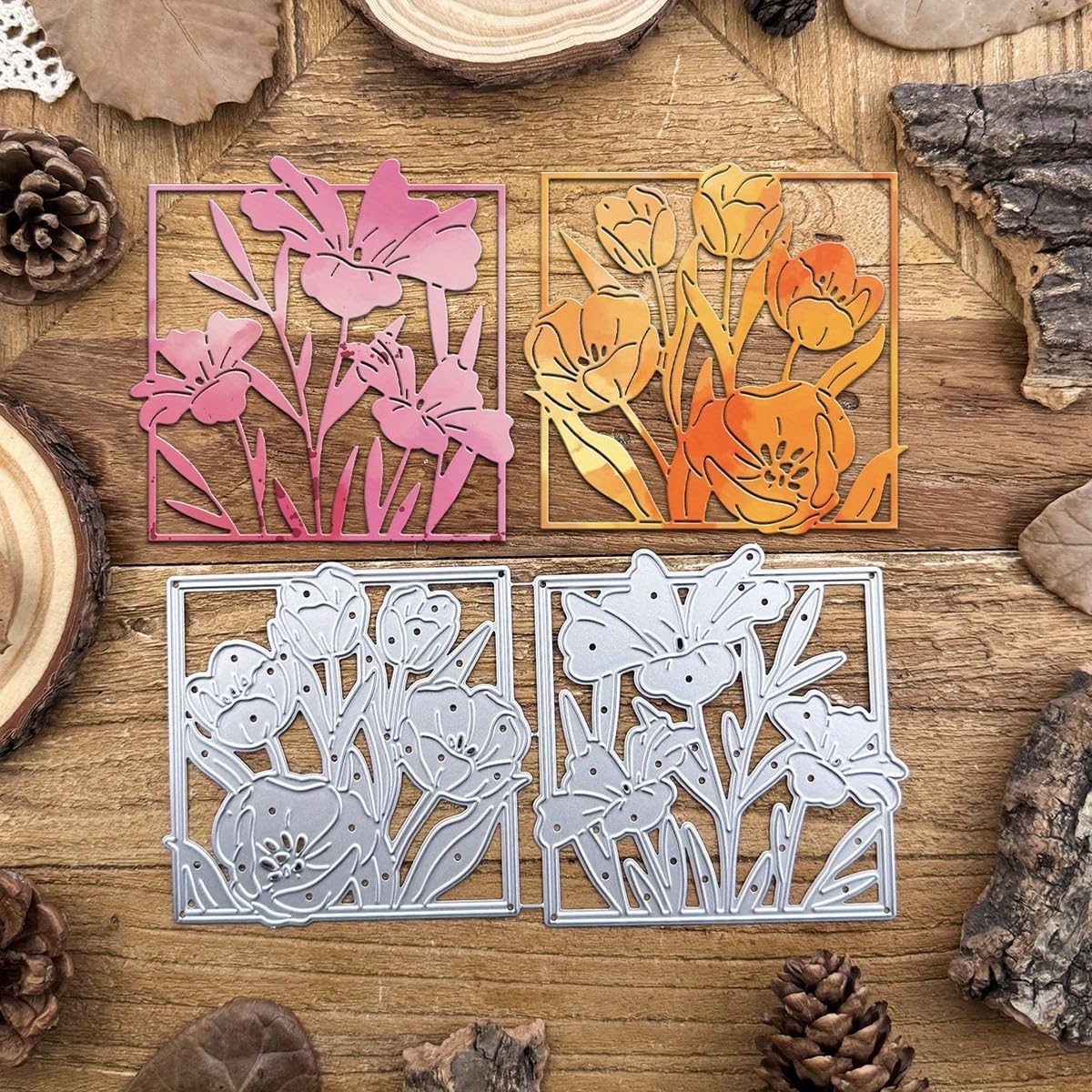 Lapoo Flowers Metal Cutting Die for Scrapbooking - Durable, Cut Stencils for DIY Scrapbook Photo Album Decorative Paper Card, Card Making Supplies, Embossing (Two Peony Flower Frames 6.1 x 3.1 in)