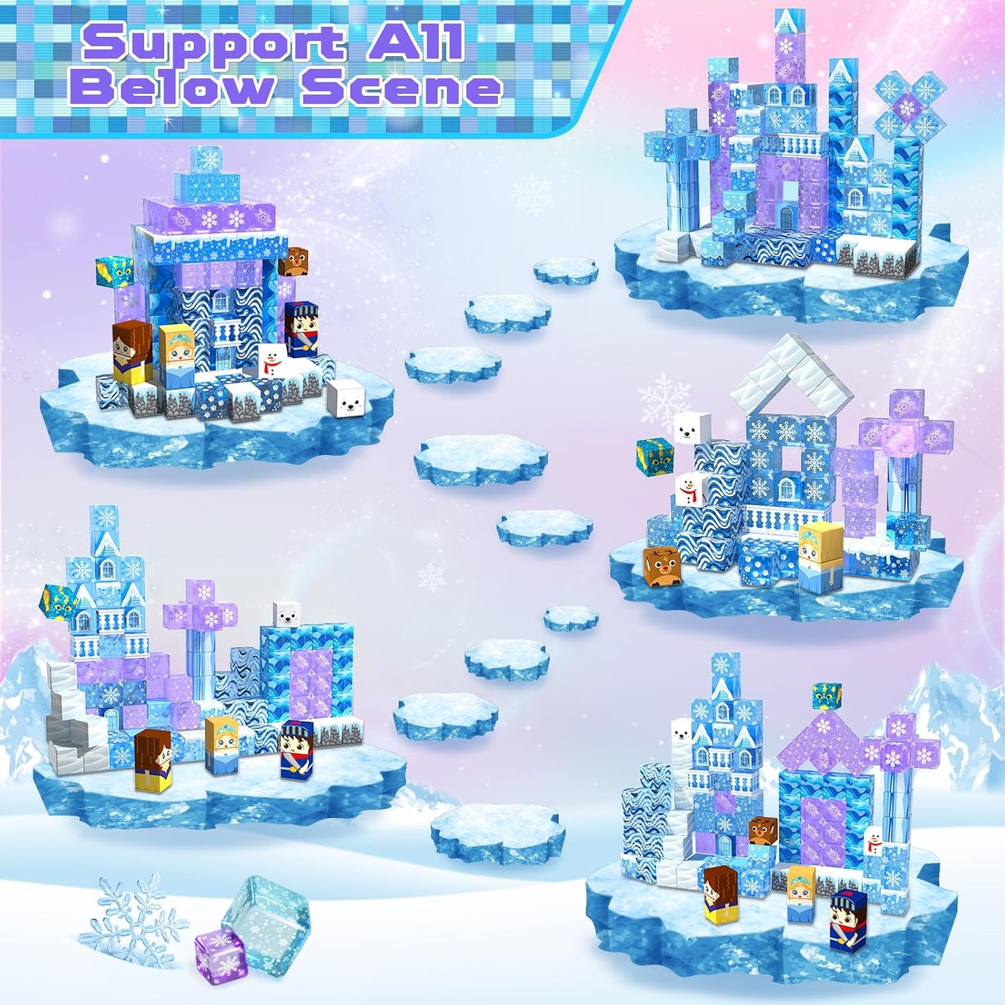 Magnetic Blocks - 100PCS Magnetic Building Block for Kids Age 3+, Transparent Magnet Cubes Blue Castle Princess Building Toy Sets, STEM Magnets Toys Birthday Gift for Boys Girls 4 5 6 7 8 9 10 11 12+