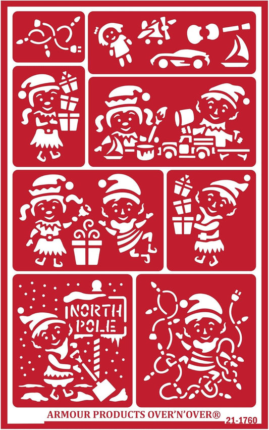Over'N'Over Reusable Glass Etching Stencils – Durable Self-Stick Designs for Glass, Mirrors, and Ceramics with Armour Etch Cream – 5” x 8” Stencil Sheet - Elves