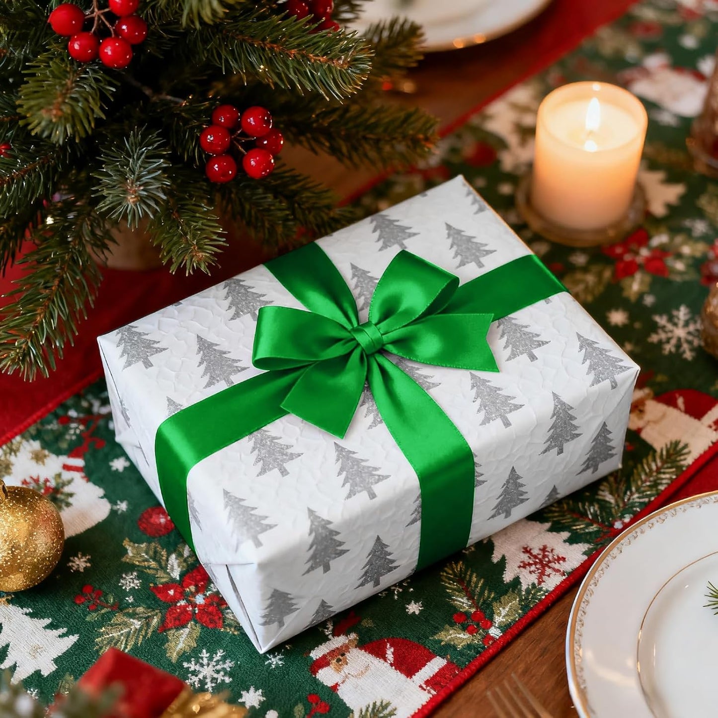 1-1/2 Inch 100 Yards Satin Ribbon Green, Solid Color Fabric Ribbon for Gift Wrapping, Wedding, Polyester Gift Ribbon for Birthday Party Decoration, Craft, Hair, Floral, Sewing