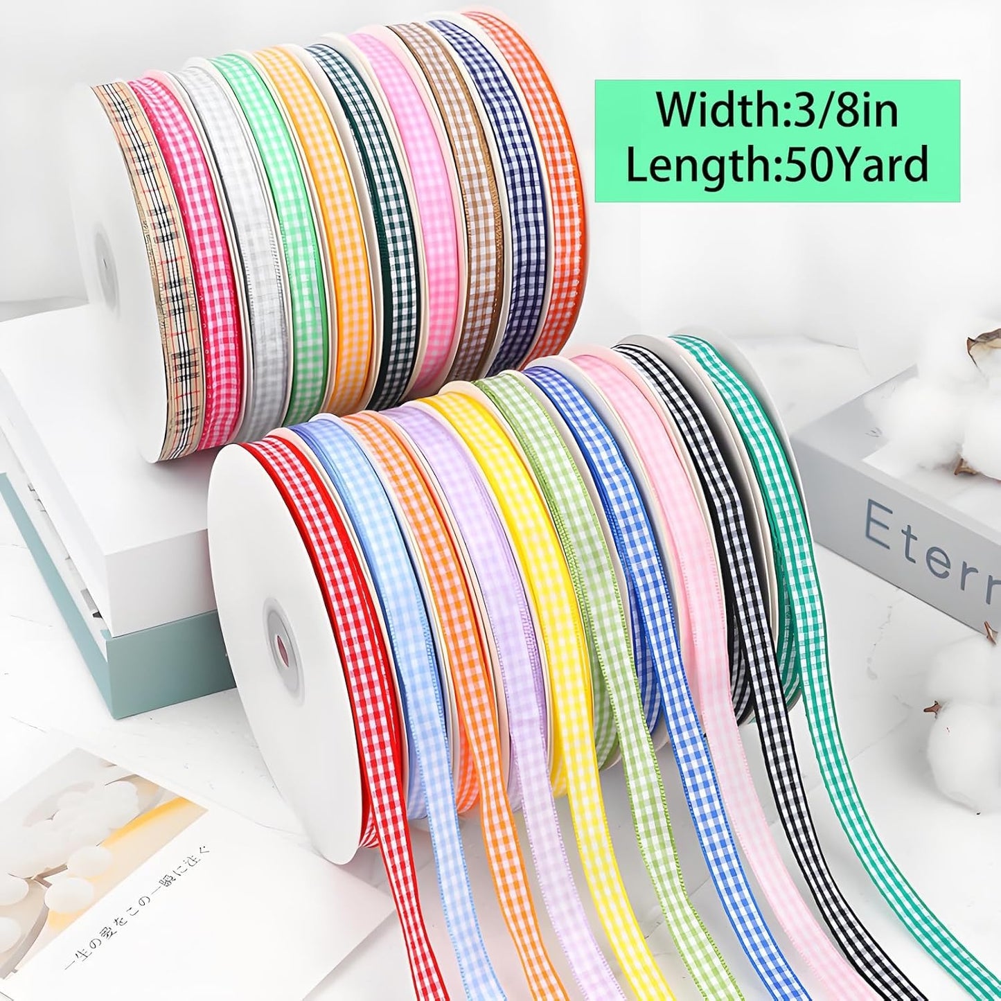 Classic Gingham Checkered Ribbon, Assorted Colors Premium Polyster Plaid Checkered Craft Ribbon for Gift Wrapping, DIY Projects, Hair Bows,Scrapbooking & Party Decor (Deep Khaki, 3/8x50Yd)