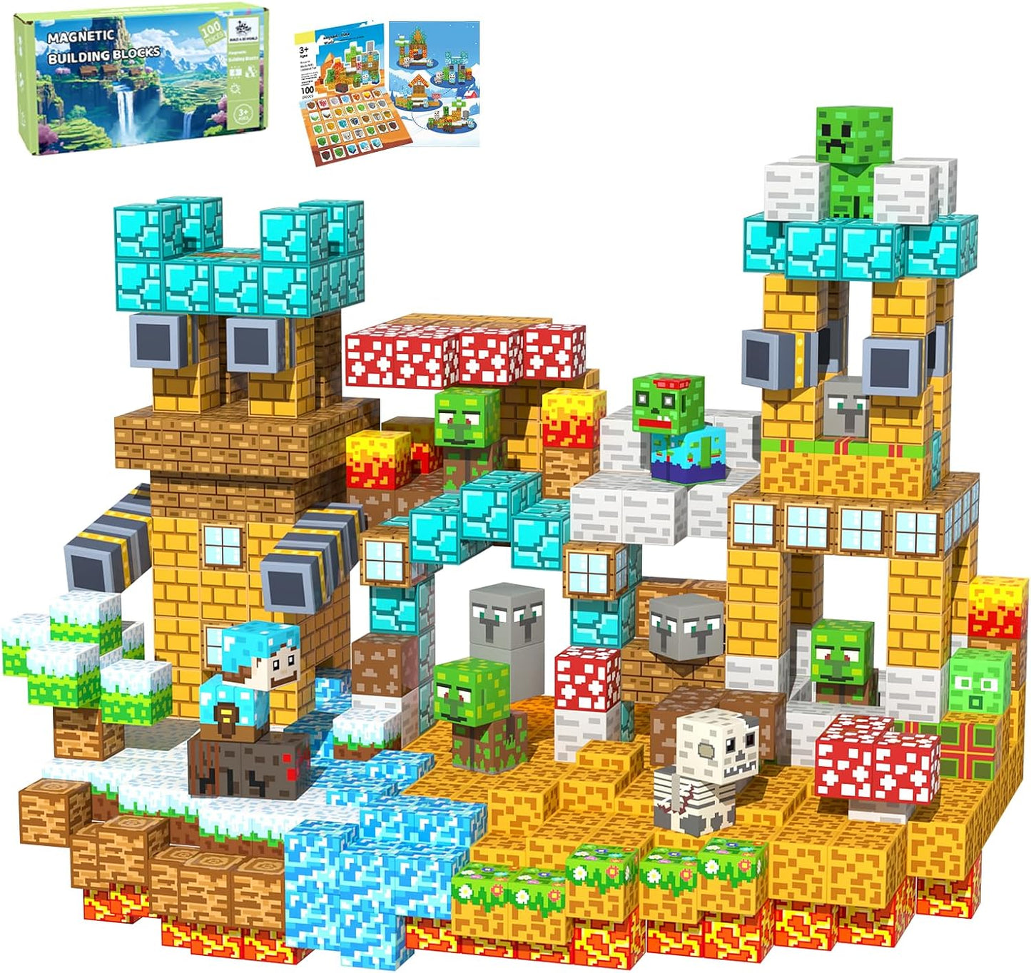 Magnetic Blocks, 100PCS Magnetic Building Blocks, Stacking Magnets for Kids, Sensory Toy for STEM Constructions Magnet Blocks for Boys Girls Age 3+, Christmas Birthday Gifts