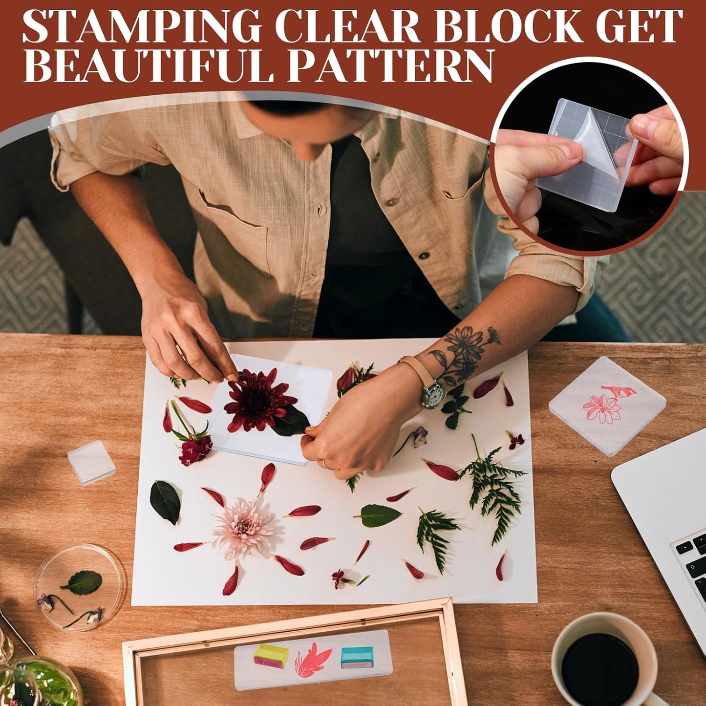 Mudder 7 Pieces Acrylic Stamp Blocks Set Clear Stamping Blocks Tools for Kids with Grid and Grip Scrapbooking Craft Making, Decorative DIY Essential Stamping Tool(Straight Edge)