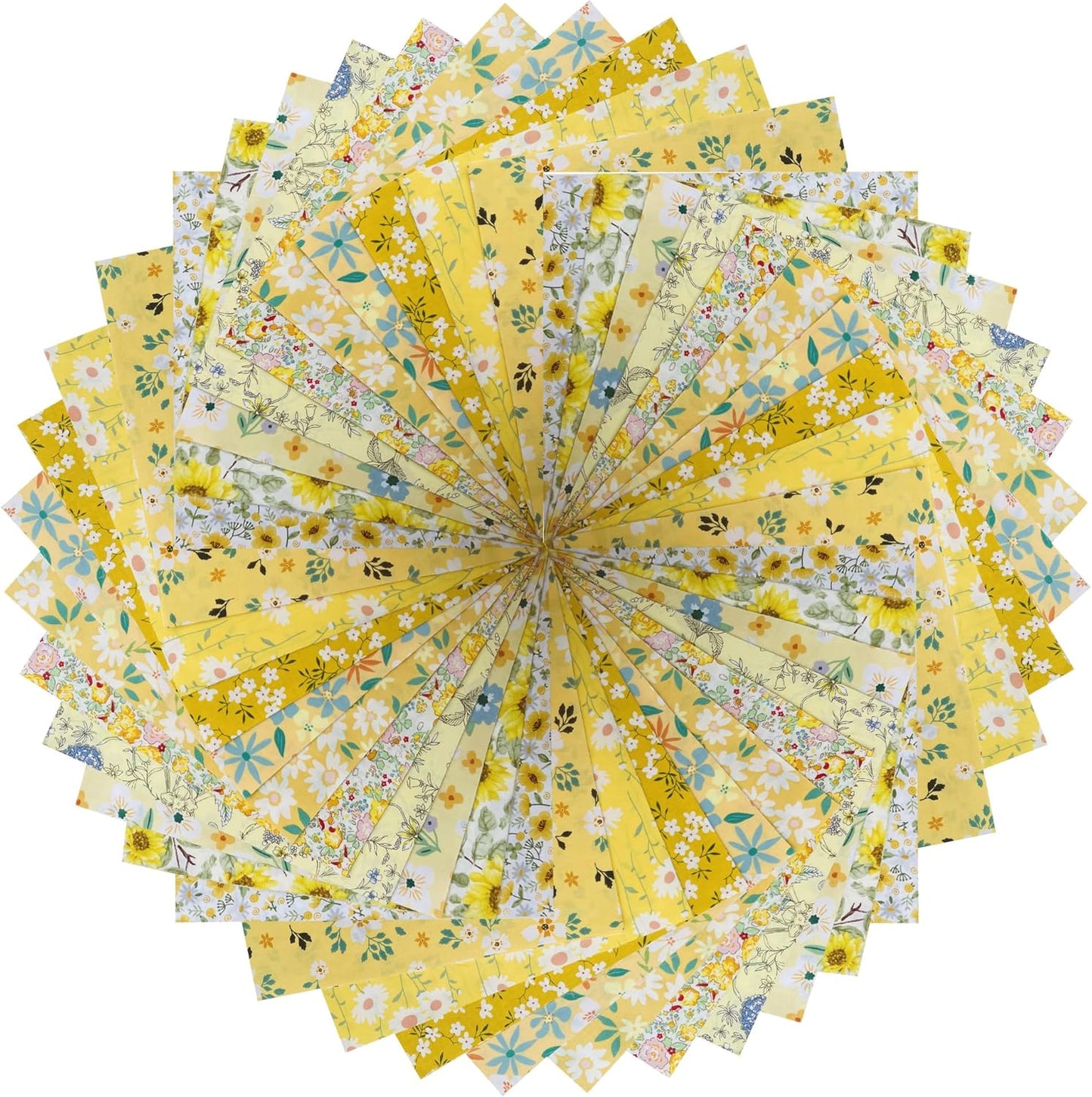 HANPATQUI 50PCS 10 x 10 inch Yellow Printed 100% Cotton Fat Quarters Fabric for Sewing and Quilting Bundles Precut Fabric Square for DIY Craft Patchwork