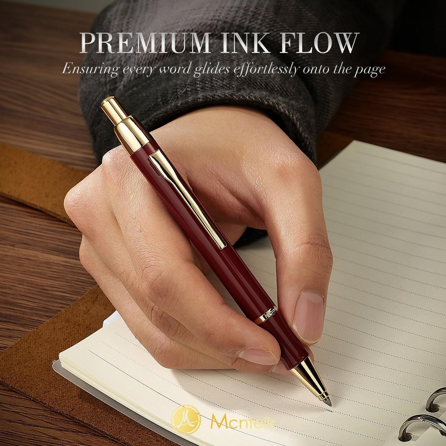 Red Gel Pen With 24K Gold Finish, Fine lacquer work, Fancy Men's And Women's Gift Set, Professional, ADMOK Black Refill, Smooth Writing, Executive, Commercial, Click, Nice Retractable Pens